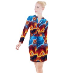 Enchanted Fire Feline Button Long Sleeve Dress by ExtraAwesomeSauce