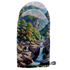 Serene Mountain Waterfall Landscape Microwave Oven Glove by ExtraGoodSauce