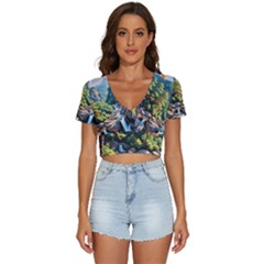 Serene Mountain Waterfall Landscape V-neck Crop Top by ExtraAwesomeSauce