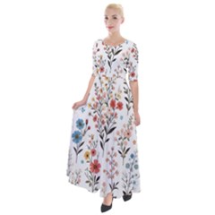 Flowers Design Floral Half Sleeves Maxi Dress by Posterlux