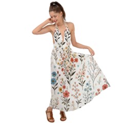 Flowers Design Floral Backless Maxi Beach Dress by Posterlux