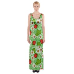 Strawberries Pattern Seamless Thigh Split Maxi Dress by Posterlux