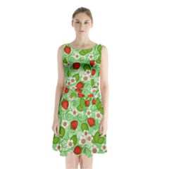 Strawberries Pattern Seamless Sleeveless Waist Tie Chiffon Dress by Posterlux