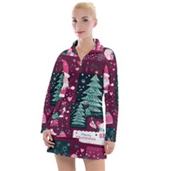 Christmas Santa Claus Women s Long Sleeve Casual Dress by Posterlux