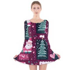 Christmas Santa Claus Long Sleeve Velvet Skater Dress by Posterlux