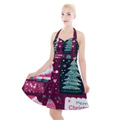 Christmas Santa Claus Halter Party Swing Dress  by Posterlux