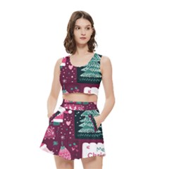 Christmas Santa Claus Women s Crop Top Pleated Skater Rave Skirt by Posterlux