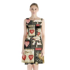 Christmas Reindeer Sleeveless Waist Tie Chiffon Dress by Posterlux