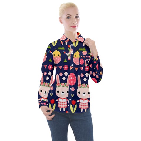 Bunny - Easter Pattern Women s Long Sleeve Pocket Shirt by kyorashop23