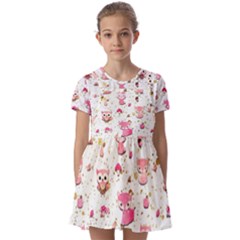 Pink Woodland Animals, Koteto Kids  Short Sleeve Pinafore Style Dress by kyorashop23