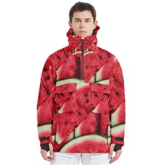 Watermelon, Fruit, Green, Red Men s Pullover Zip Ski And Snowboard Waterproof Breathable Jacket by kyorashop23