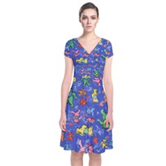 Grateful Dead Dancing Bears Pattern Short Sleeve Front Wrap Dress by Salmanaz77