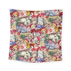 Pattern Kitten Christmas Square Tapestry (small) by Bedest