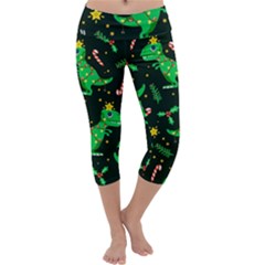 Christmas Funny Pattern Dinosaurs Capri Yoga Leggings by Ket1n9