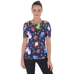 Colorful Funny Christmas Pattern Shoulder Cut Out Short Sleeve Top by Ket1n9