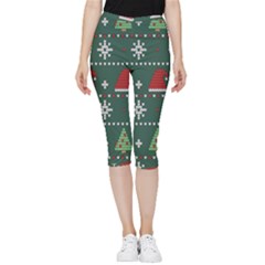 Beautiful Knitted Christmas Pattern Inside Out Lightweight Velour Capri Leggings  by Ket1n9