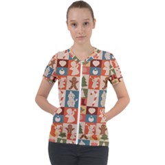 Cute Christmas Seamless Pattern Vector  - Short Sleeve Zip Up Jacket by Ket1n9