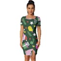 Dinosaur Colorful Funny Christmas Pattern Fitted Knot Split End Bodycon Dress View1