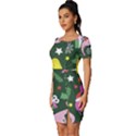 Dinosaur Colorful Funny Christmas Pattern Fitted Knot Split End Bodycon Dress View2