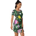 Dinosaur Colorful Funny Christmas Pattern Fitted Knot Split End Bodycon Dress View3