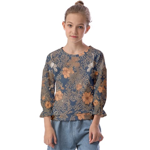 Seamless Pattern Patterns Leaves Vintage Kids  Cuff Sleeve Top by Paksenen