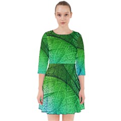 3d Leaves Texture Sheet Blue Green Smock Dress by Cemarart