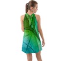 3d Leaves Texture Sheet Blue Green Halter Tie Back Chiffon Dress View2