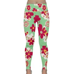 Retro 1960s Flowers Pattern Lightweight Velour Classic Yoga Leggings by violetheavensky