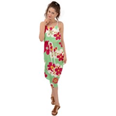 Retro 1960s Flowers Pattern Waist Tie Cover Up Chiffon Dress