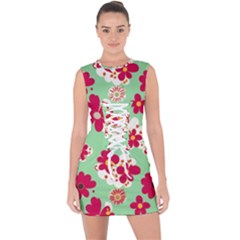 Retro 1960s Flowers Pattern Lace Up Front Bodycon Dress by violetheavensky