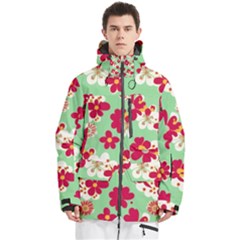 Retro 1960s Flowers Pattern Men s Multi Pockets Zip Ski And Snowboard Waterproof Breathable Jacket by violetheavensky