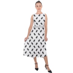 Fly Phot Motif Seamless Black And White Pattern Midi Tie-back Chiffon Dress by dflcprintsclothing