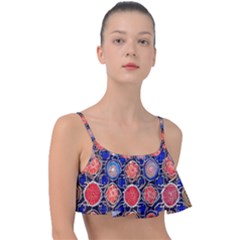 Retro Geometric Shapes And Flowers 3 Frill Bikini Top by violetheavensky