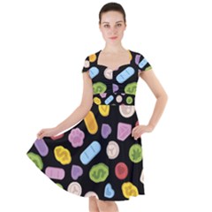 Ecstasy Pills Pattern Cap Sleeve Midi Dress With Pockets by Valentinaart