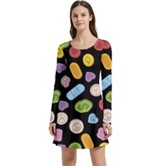 Ecstasy Pills Pattern Long Sleeve Velour Skater Dress by Valentinaart