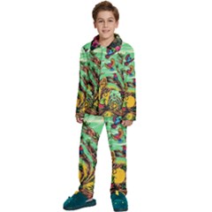 Monkey Tiger Bird Parrot Forest Jungle Style Kids  Long Sleeve Velvet Pajamas Set by Grandong