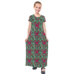 Retro 1880s Flowers Pattern 3 Kids  Short Sleeve Maxi Dress by violetheavensky