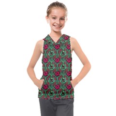 Retro 1880s Flowers Pattern 3 Kids  Sleeveless Hoodie by violetheavensky