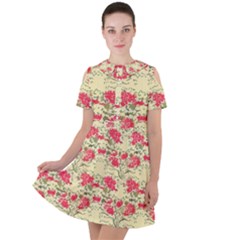 Retro 1880s Flowers Pattern 18 Short Sleeve Shoulder Cut Out Dress 