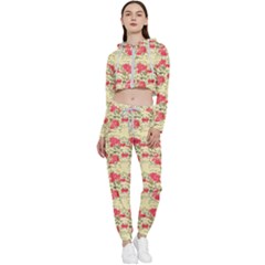 Retro 1880s Flowers Pattern 18 Cropped Zip Up Lounge Set by violetheavensky