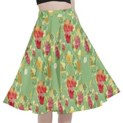 Retro 1880s Flowers Pattern 17 A-line Full Circle Midi Skirt With Pocket by violetheavensky