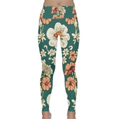 Retro 1880s Flowers Pattern 20 Lightweight Velour Classic Yoga Leggings by violetheavensky