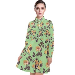 Retro 1880s Flowers Pattern 24 Long Sleeve Chiffon Shirt Dress by violetheavensky