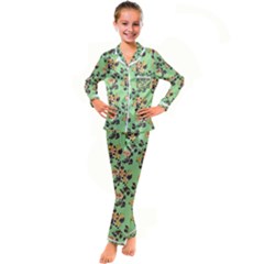 Retro 1880s Flowers Pattern 24 Kids  Satin Long Sleeve Pajamas Set by violetheavensky