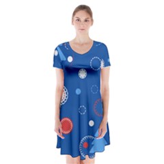 Christmas Pattern Tree Design Short Sleeve V-neck Flare Dress by Paksenen