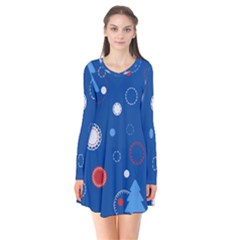 Christmas Pattern Tree Design Long Sleeve V-neck Flare Dress by Paksenen