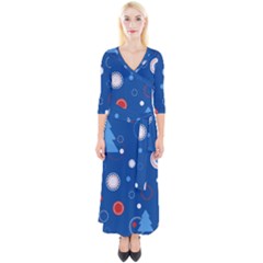 Christmas Pattern Tree Design Quarter Sleeve Wrap Maxi Dress by Paksenen