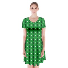 Green Christmas Tree Pattern Background Short Sleeve V-neck Flare Dress by Paksenen