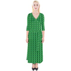 Green Christmas Tree Pattern Background Quarter Sleeve Wrap Maxi Dress by Paksenen