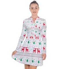 Red Green And Blue Christmas Themed Illustration Long Sleeve Panel Dress by Paksenen